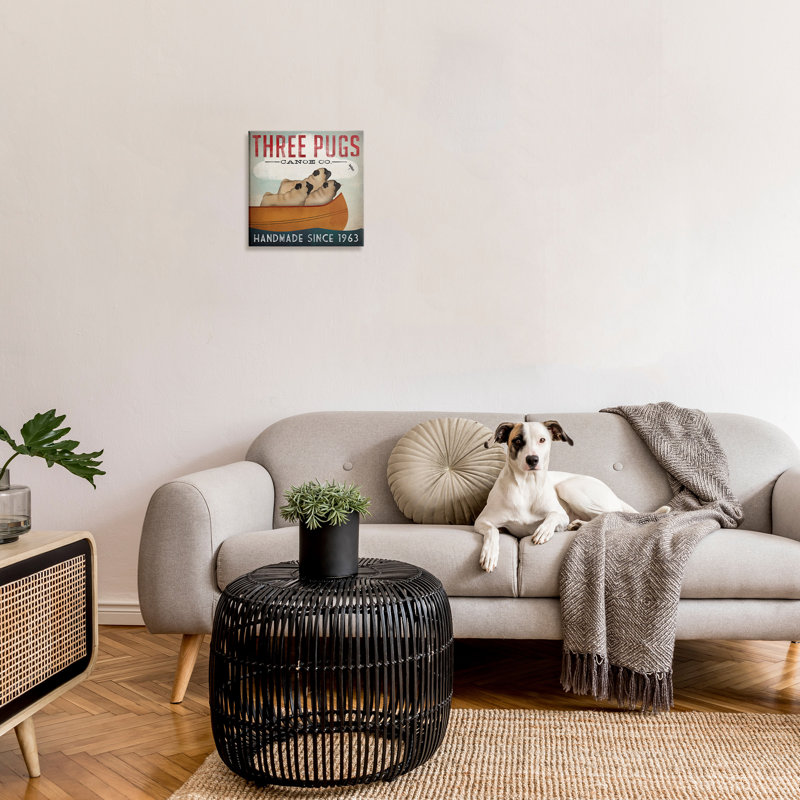 «Three Pugs Canoe Vintage Company», impression sur toile tendue, H 17 po x l 17 po x P 1,5 po
