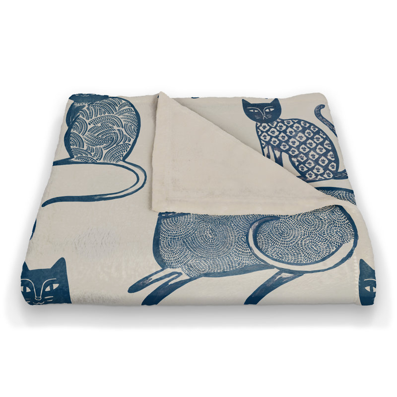 Hand Woven Throw Blanket, Blue/Cream Cat