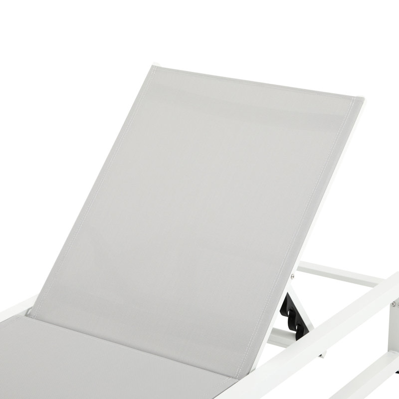 5 - Level Adjustable Outdoor Lounge Chair, Aluminum Frame And Mesh, 400 Lbs Capacity, Ergonomic Design For Napping On Beach Chaise With , Grey Mesh White Frame, Compact Balconies Patio