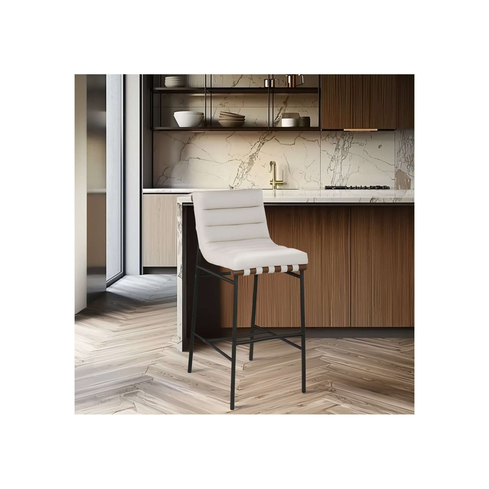 Vincentas Counter Stool, Soft Cream Faux Leather, Bar Stool (29.9" Seat Height)