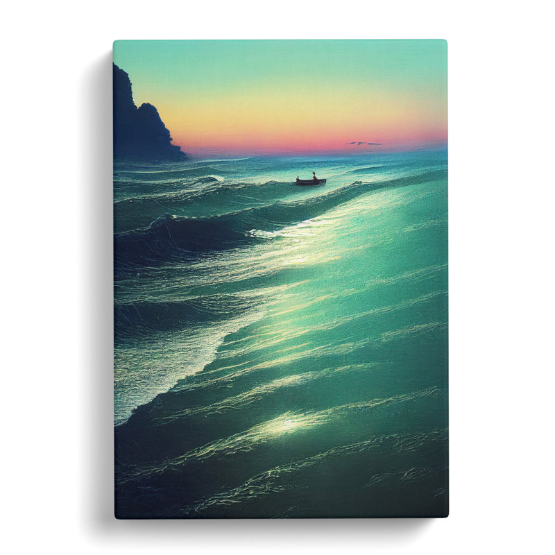 Boat By The Coast - Wrapped Canvas Painting, 60cm H x 40cm W x 3cm D