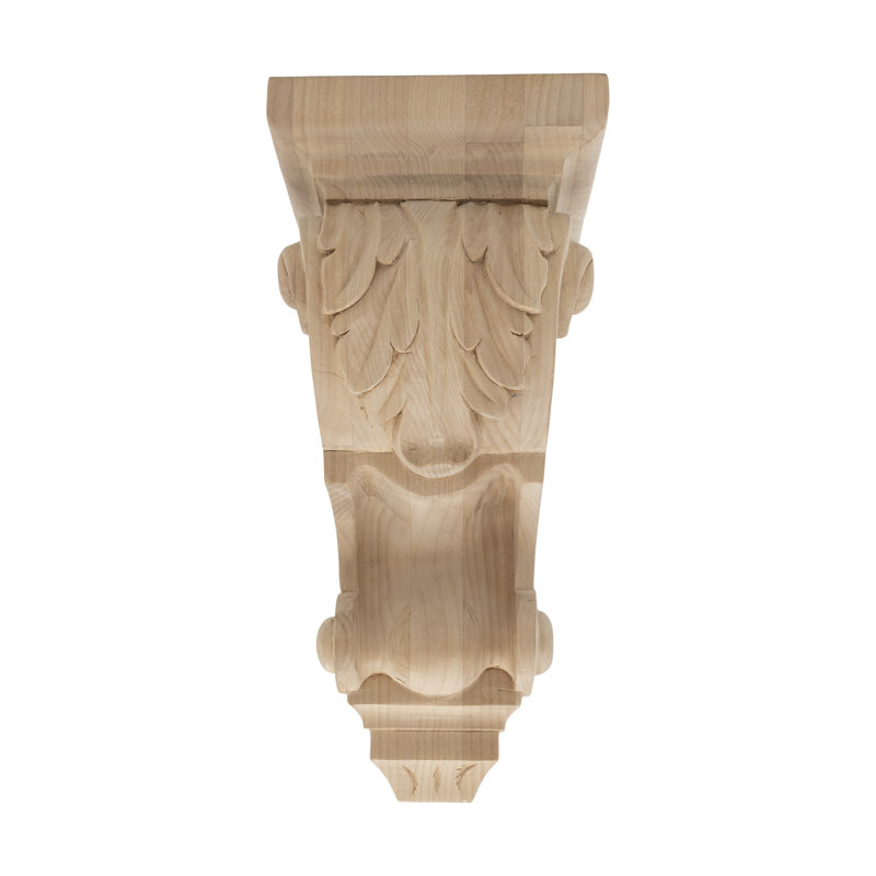 10" Hand Carved Alder Wood Acanthus Leaf Corbel