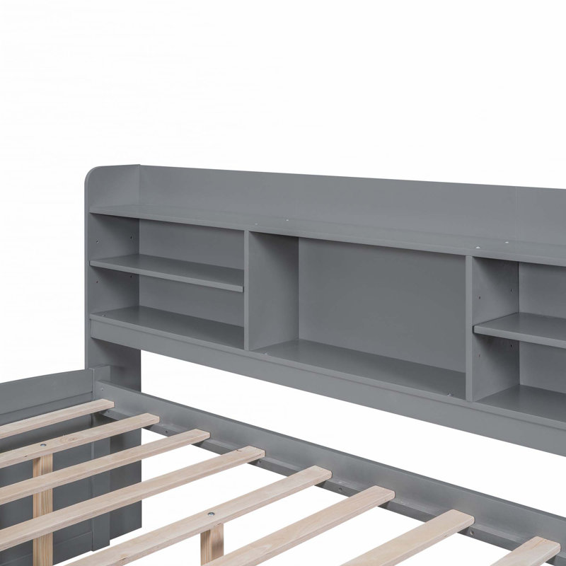 Wooden Captain Daybed Bed with Built-in Bookshelves, Gray, Full/Double