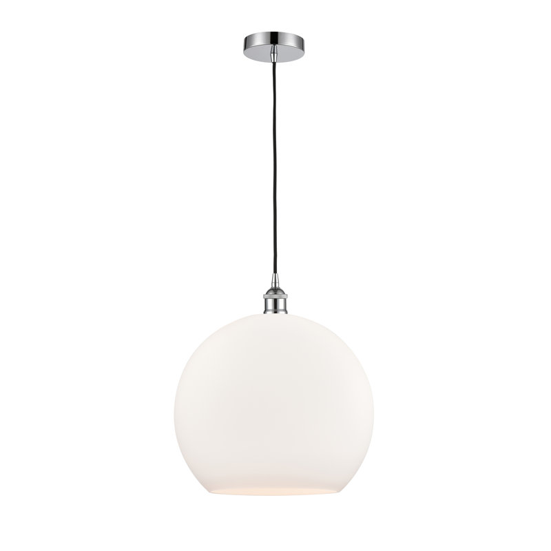 Luminaire suspendu simple à 1 lumière Ralph, Blanc mat, H 17,38 po x l 13,75 po x P 13,75 po, Chrome poli