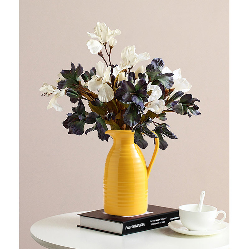 Farmhouse Pitcher Vase,Ceramic Decrative Pitcher Vase, Yellow