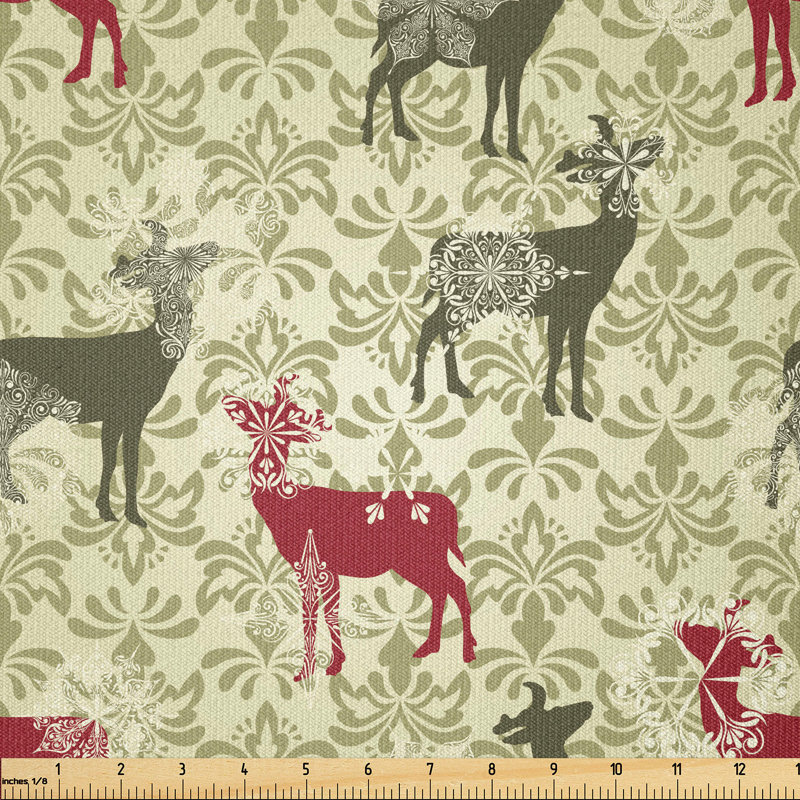 Aleeshia Damask Snowflake Deer Fabric