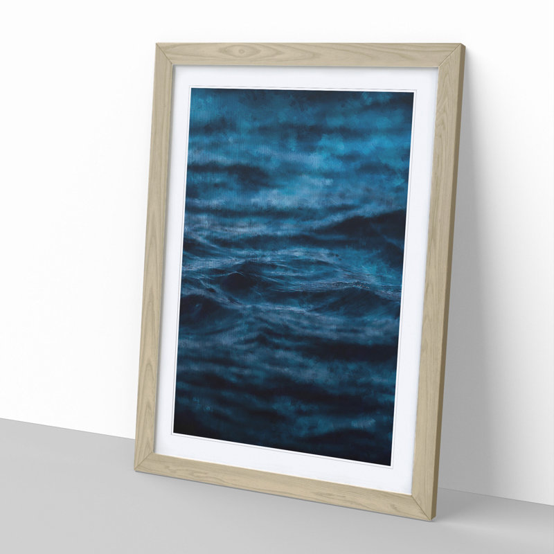 Dark Water in Blue - Picture Frame Graphic Art, 36cm H x 27cm W x 2cm D, Oak Framed