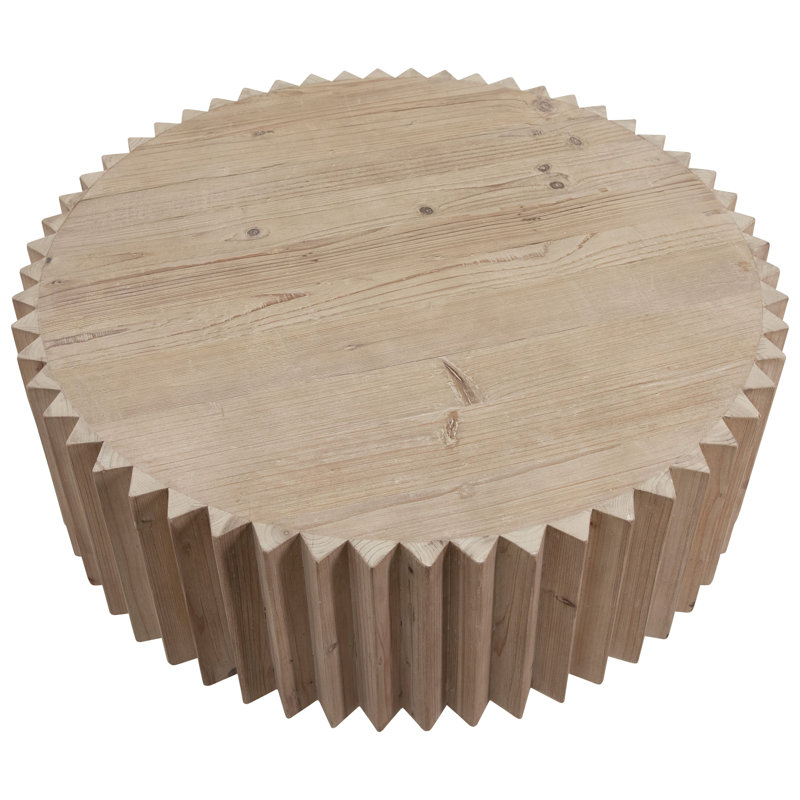 Webster 33" Round Reclaimed Pine Block Coffee Table with Fluted Edge