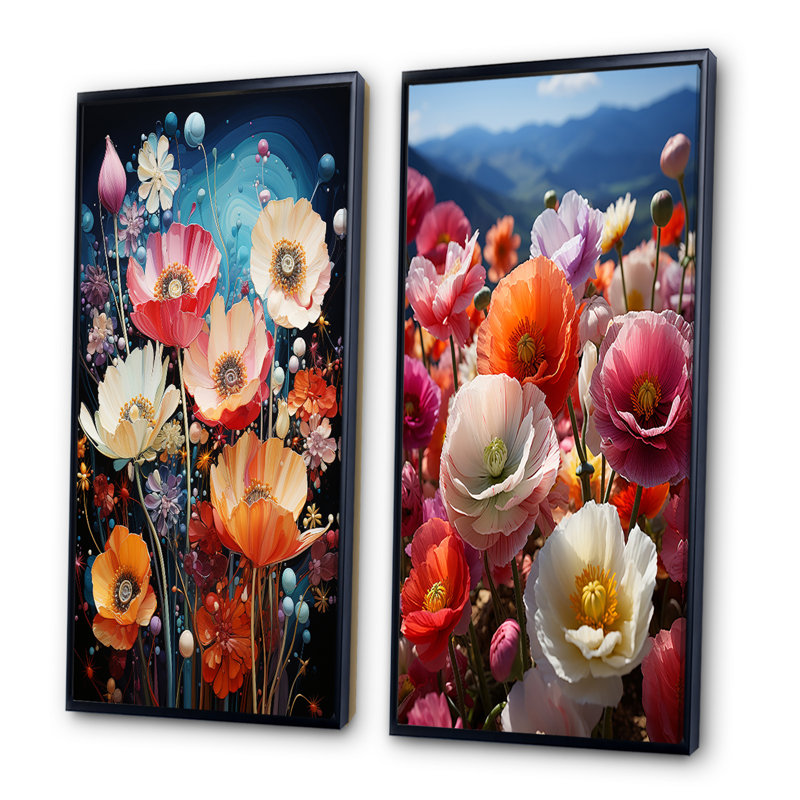 «Wildflowers Enchanted Blossoms», 2 pièces sur toile, Cadre noir, H 20 po x l 24 po