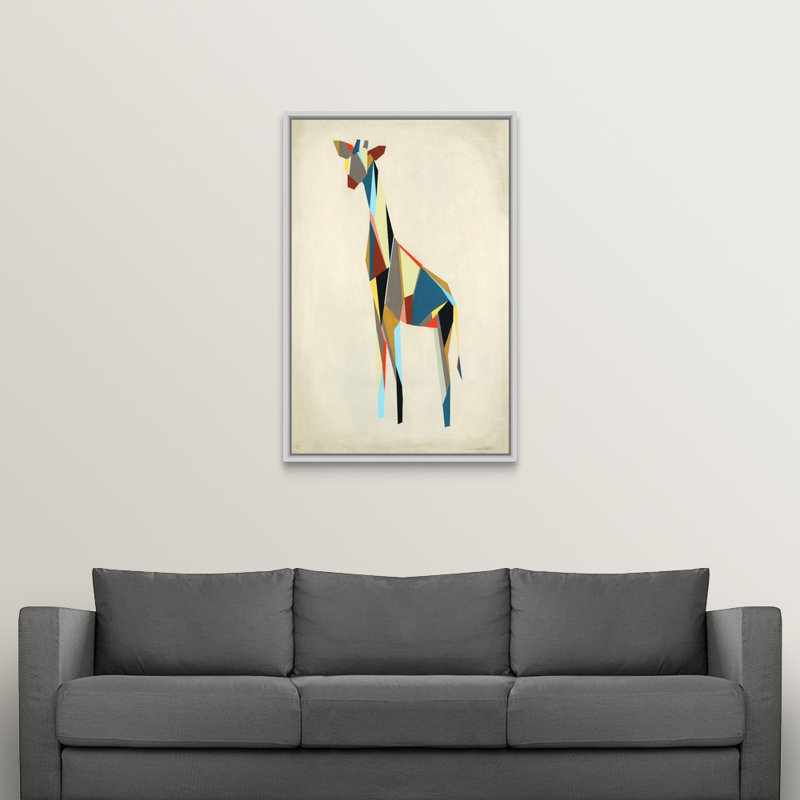 « tip toe zoo ii », peinture sur toile, Cadre flottant blanc, H 49,7 po x l 33,7 po x p 1,75 po