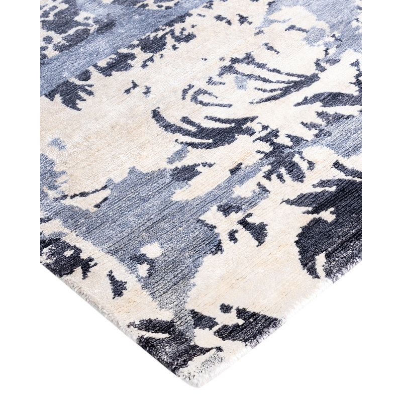 Tapis moderne ivoire noué à la main de conception unique 9 pi 2 po x 12 pi 2 po Modern