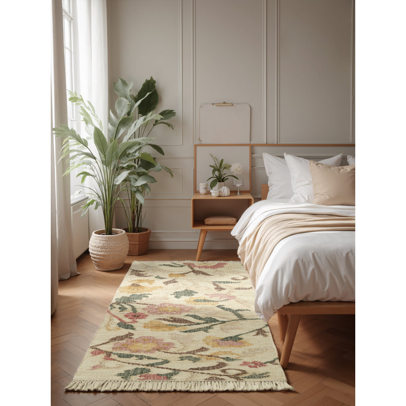 Floral Jute / Sisal Hand Woven Area Rug, Runner 80 x 200 cm