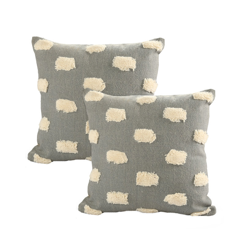 Rowan Dots Cotton Throw Pillow, Light Gray/White