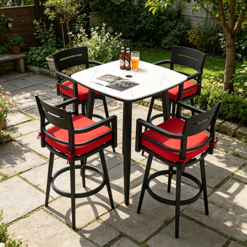 Tabourets de bar pivotants d'extérieur haut de gamme en aluminium avec coussin Sunbrella®, Sunbrella® Canvas Jockey Red, 2