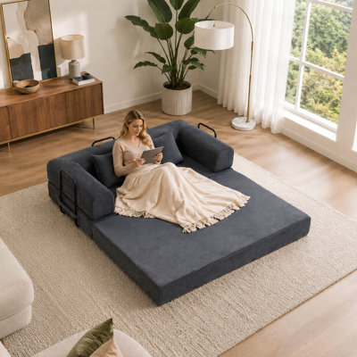 Morden 78.8'' Wide  Corduroy Convertible Sofa Bed with Side Storage and 2 Pillows