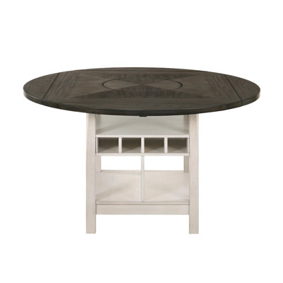 Nery Counter Height Table W Lazy Susan, 60 Inch Grey Top, White Base