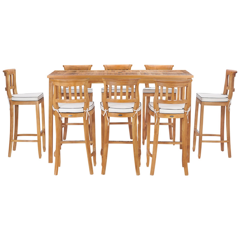 Ensemble de bar rectangulaire en bois de teck 9 pièces 9 pièces comprenant 71 tabourets Amsterdam