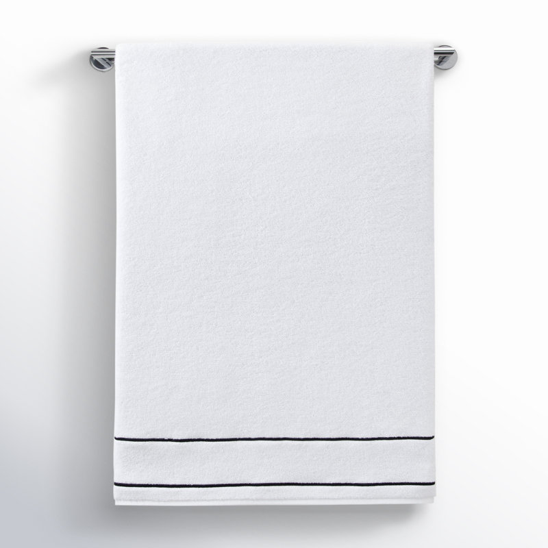 Cotton Plush Bath Towel, White/Black