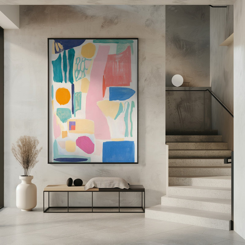 "Abstrait géométrique colorée", art mural texturé encadré, Noir, noir, noir, noir, H 14 po x l 10 po