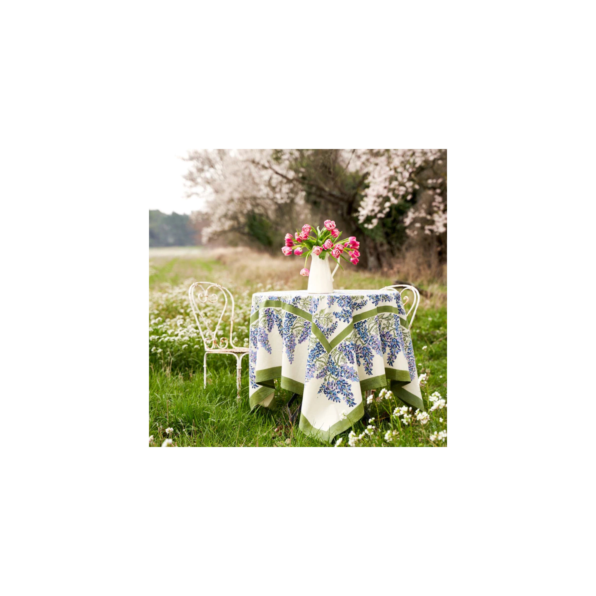 Kappa Floral Tablecloth, 90" x 90", Blue/Green