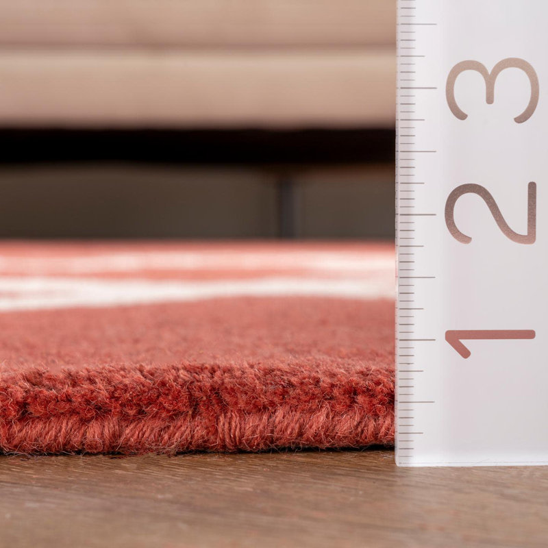 Holub Handmade Tufted Wool Red/White Area Rug, Rectangle 5' x 8'