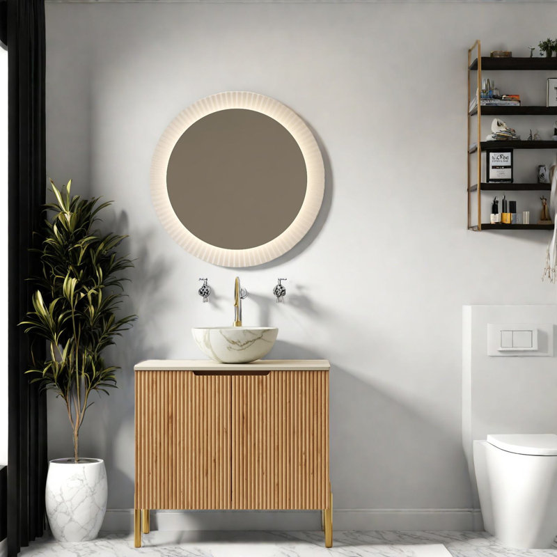 Meuble-lavabo moderne en grain de bois avec armoire durable et lavabo en céramique pour la salle de bain