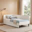 Lit plateforme rembourré pour lit simple avec deux tiroirs de rangement, canapé-lit réglable en velours, beige