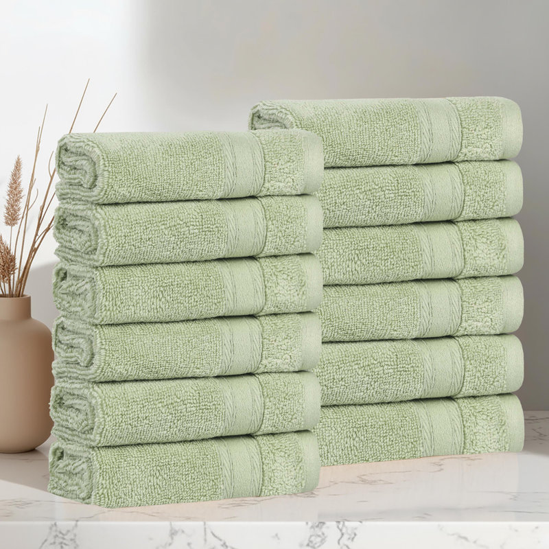 Ensemble de serviettes en coton avec bordure Dobby Blue Nile Mills, Vert