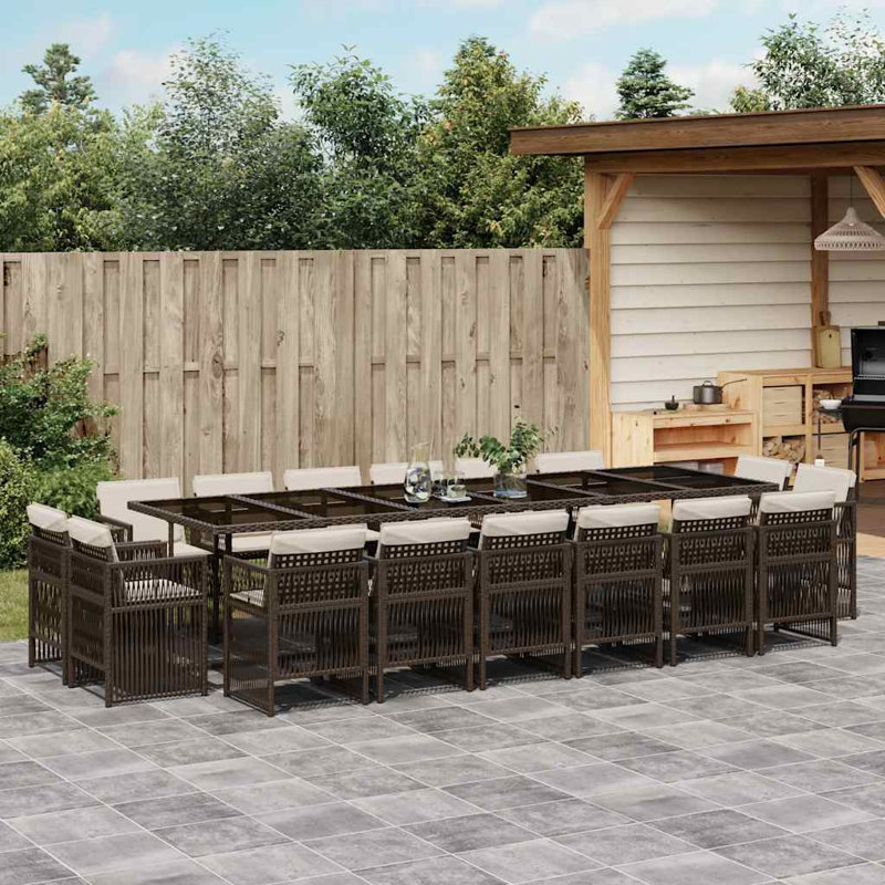 Patio Dining Set with, Cream White, Brown, 17 Pieces: Table, 16 Chairs