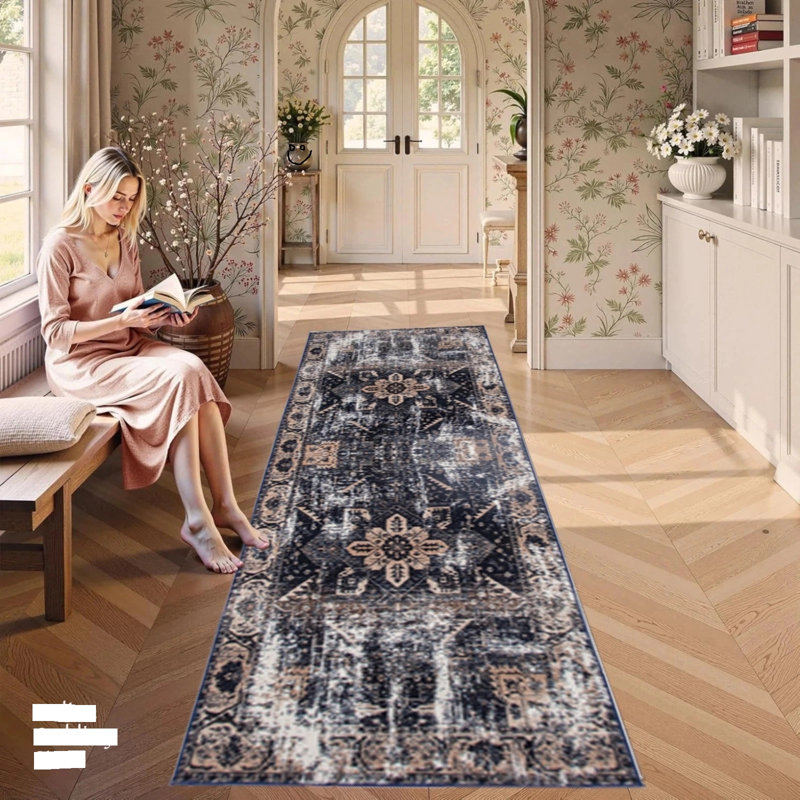 Runner Area Rug, Navy, Runner 80 x 300 cm