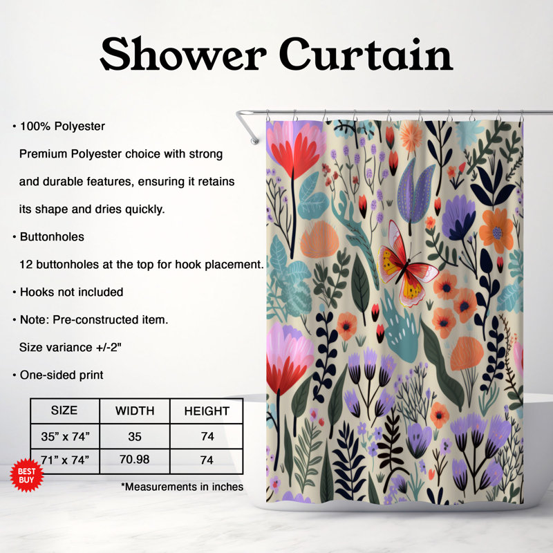 Rideau de douche Blossom Wonderland, H 74 po x l 71 po