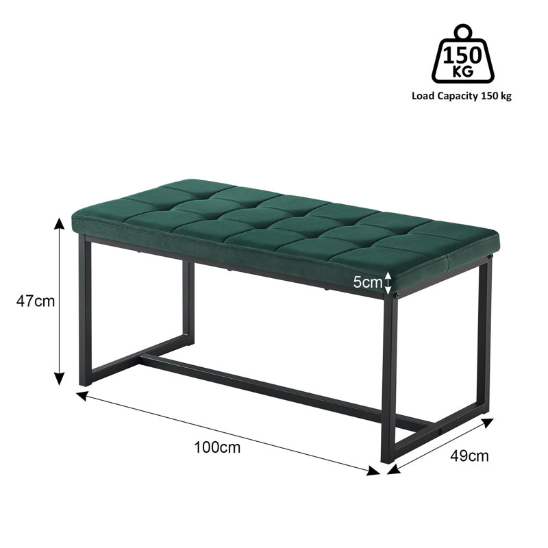 Velvet Upholstered Bench, Green
