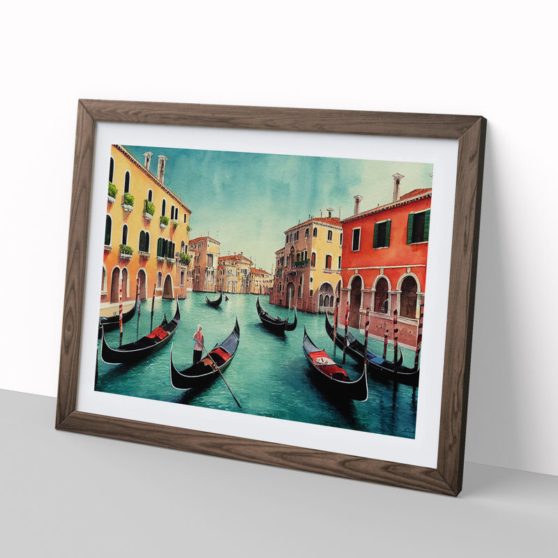 Venice Canal Watercolour Vol.2 - Framed Print, 46cm H x 64cm W x 2cm D, Walnut