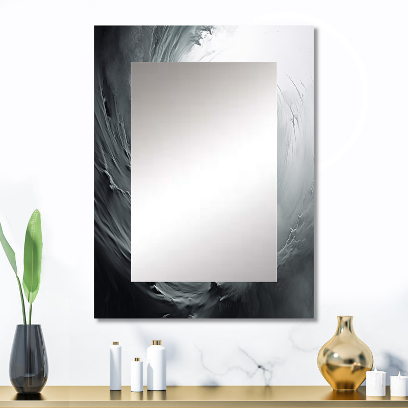 Grey Turbulent Turn Spiral - Abstract Spirals Mirror, Gray Unique Wall Mirror, Printed Metal Art, 32" x 24"
