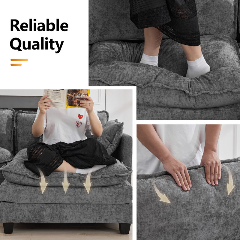 Canapé modulaire rembourré en chenille avec repose-pieds Chenille, 2 Seat + 1 Ottoman, Gris clair