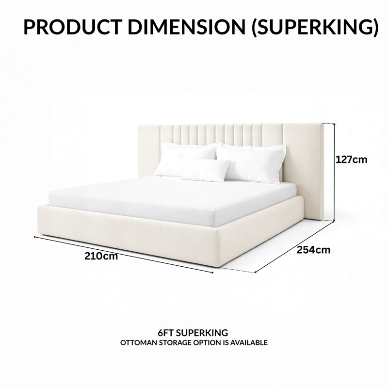 Upholstered Bed, Super King (190 x 213 cm), Cream