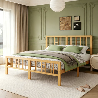 Cadre de lit plateforme en bambou de 30 cm (12 pouces) de large avec lattes métalliques, sans sommier, design spacieux pour les chambres parentales.