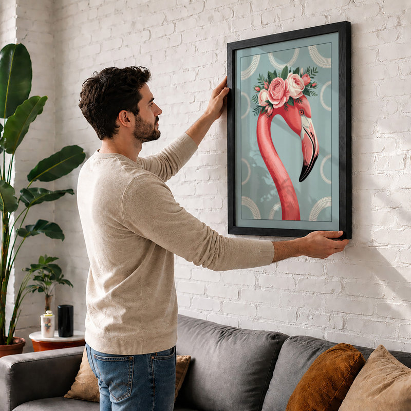 Flamingo in Bloom Art Deco 1 Piece Single Picture Frame Wall Art, A4 - 29.7 x 21.0 cm, White