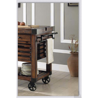 Kaif Distressed Finish Kitchen Cart with Spacious Storage and Versatile Preparation Space, Perfect for Modern Kitchens.
