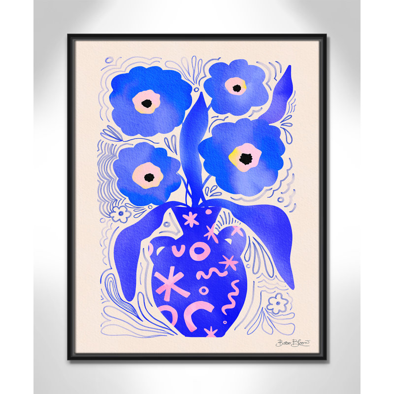 «Blue Flowers Matisse» par Bloom, L 23,5 po x H 29,5 po, Toile avec cadre, Cadre flottant noir