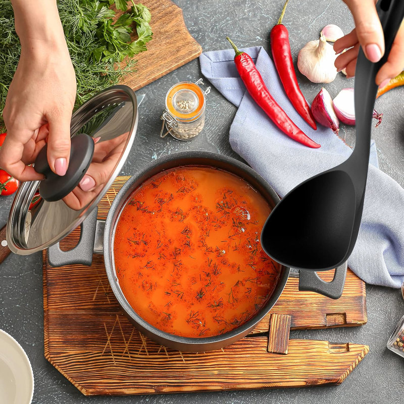 Zulay Kitchen Soup Ladle Spoon with Comfortable Grip - Cooking and Serving Spoon Black