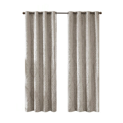 Knitted Jacquard Damask Total Blackout Grommet Top Curtain Panel For Maximum Privacy And Energy Efficiency