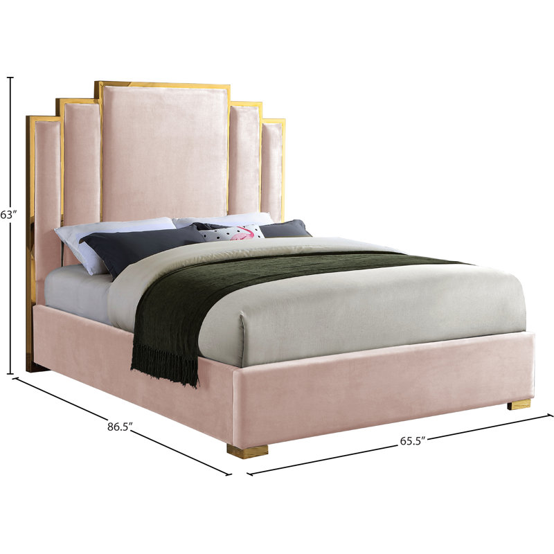 Hugo Tufted Solid Wood and Upholstered Platform Bed, Queen, Pink Velvet