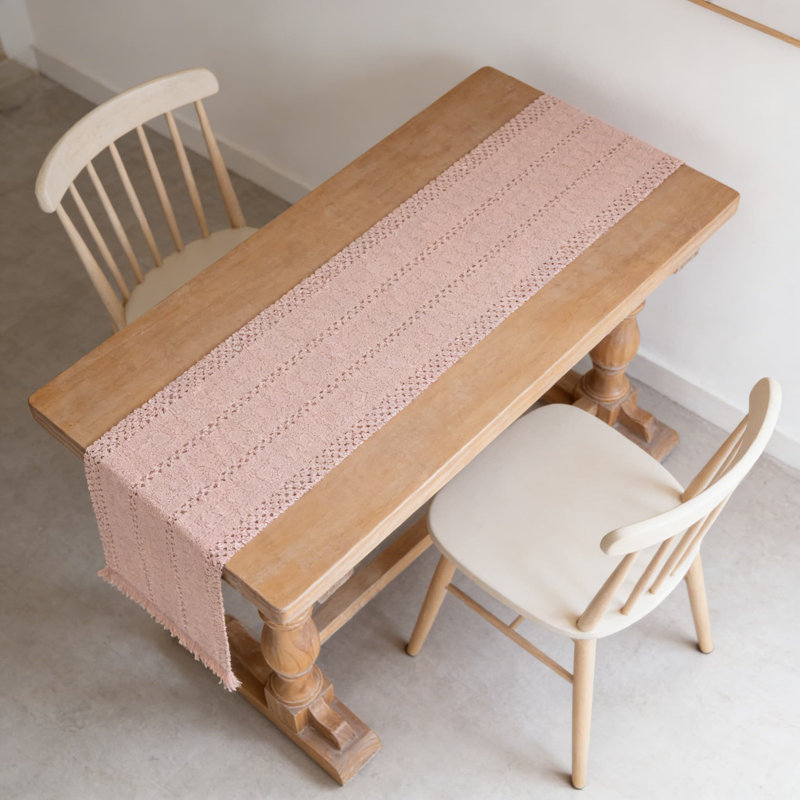 Table Runner With Macrame Fringe, Linen Blend Fabric For Farmhouse Rustic Dining Table Decor, Kitchen Centerpiece, And Home Accents