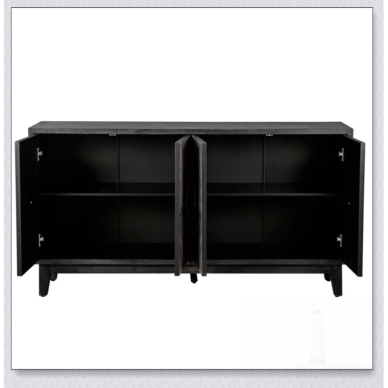Buffet Mid-Century Buffet avec pieds en bois massif 60 po Armoire de rangement crédence avec 4 portes en losange à motif convexe et 2 tablettes console pour salon, etc.