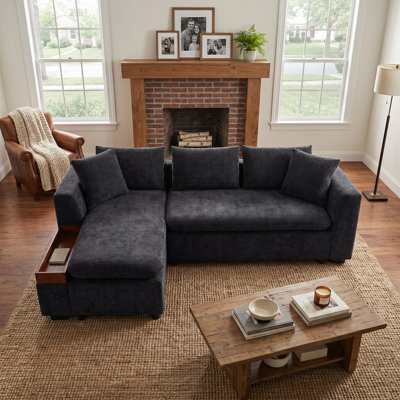 93.7"Chenille Sectional Upholstered Sofa  L-Shaped Black