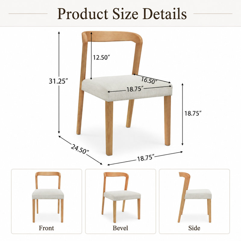 Ensemble de 2 chaises d'appoint de salle à manger rembourrées avec cadre en bois massif, sièges confortables de style minimaliste moderne, fabrication durable