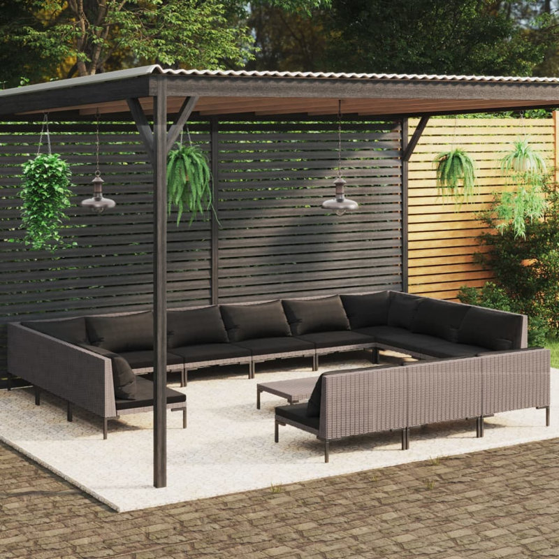 Ebern Designs 14 Piece Garden Lounge Set With Cushions Poly Rattan Dark Grey