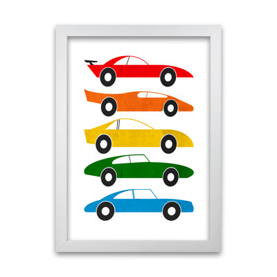Mid Century Cars On White - Print