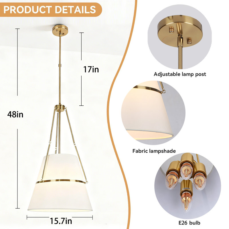 4-Light Kitchen Light Fixtures Modern Lantern Pendant Light 15.7In Brass Color, Brass